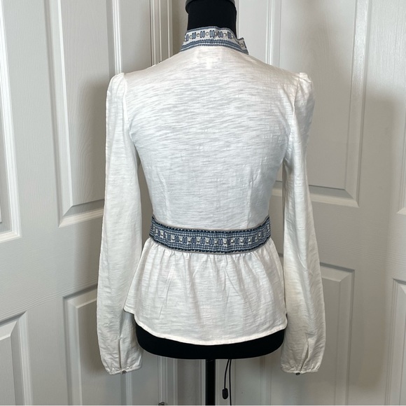 Sweet by Miss Me White & Blue Embroidered Mandarin Neck Long Sleeve Tunic Size M - Picture 4 of 7